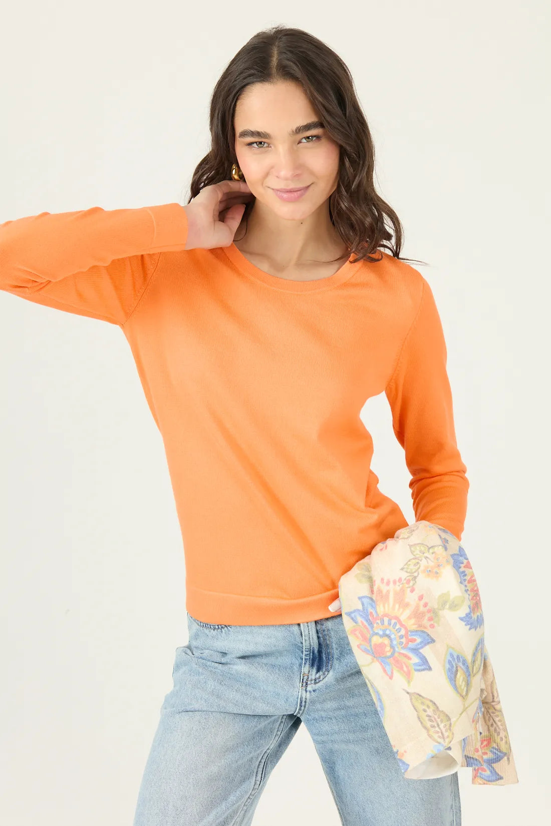 sweater-mujer-cuello-redondo-naranja