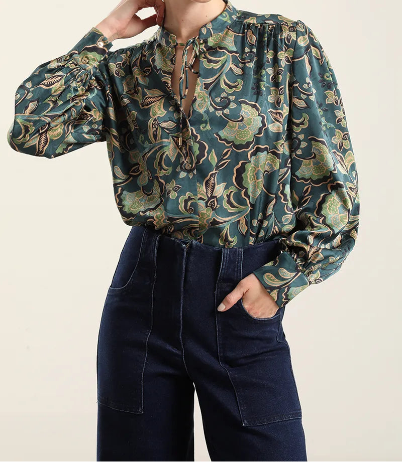 Blusa Mujer Satin Estampado Lazada Verde