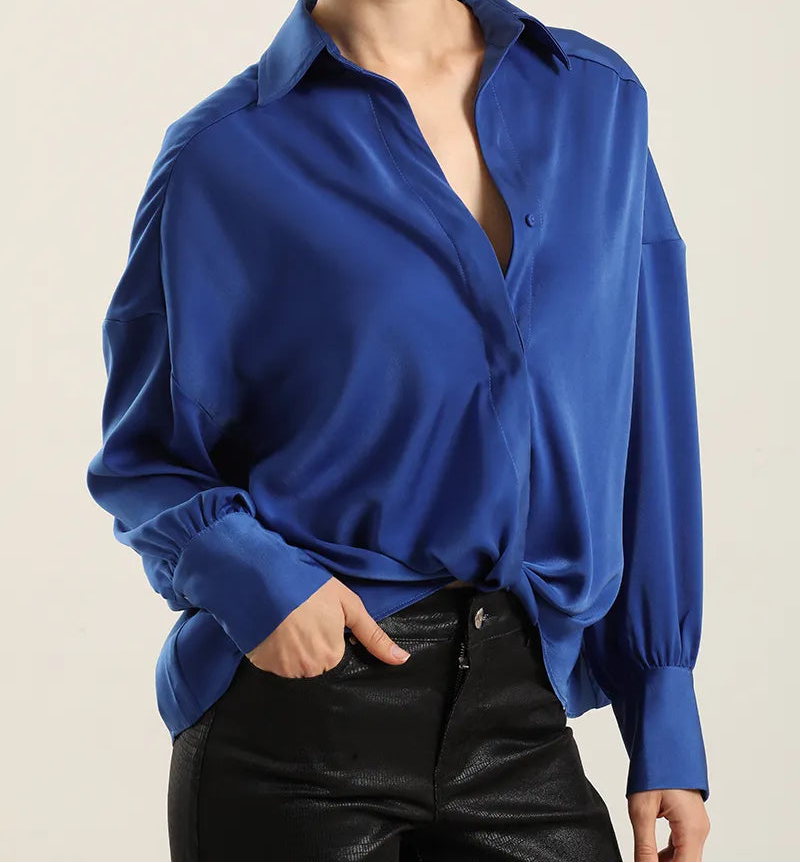 Blusa Mujer Satin Nudo Azulino