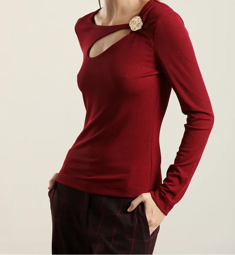 Top Mujer Herraje Metal Cut Out Burdeo