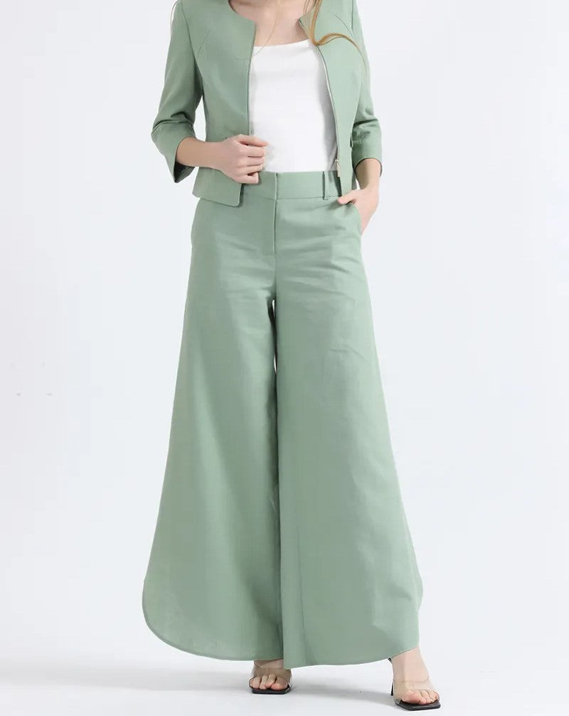 chaqueta-mujer-entallada-lino-algodón-verde