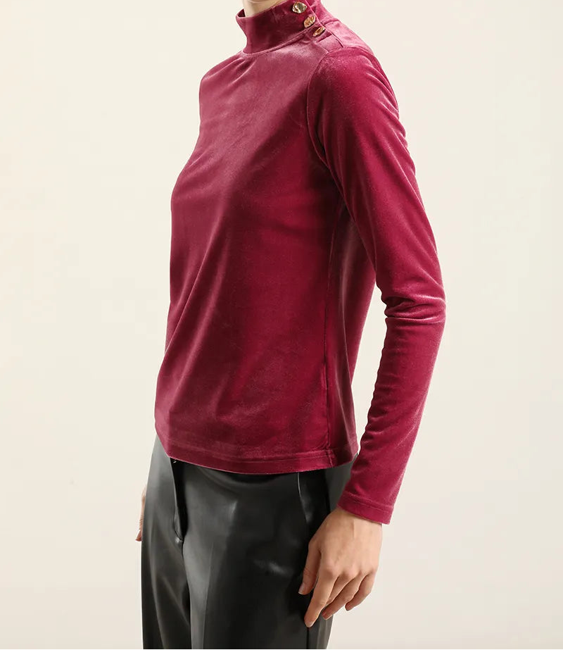Top Mujer Velvet Botones Fantasia Fucsia