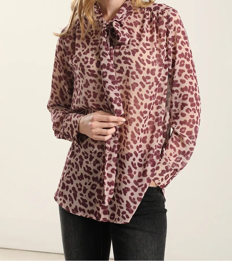 Blusa Mujer Estampado Animal Print Burdeo