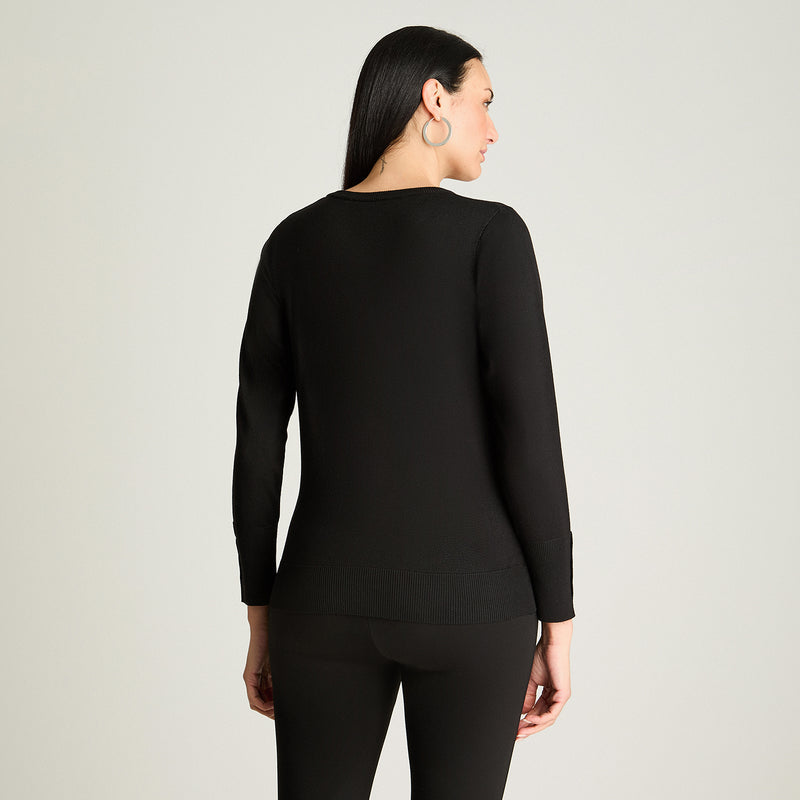 Sweater Mujer Escote en V Color Negro