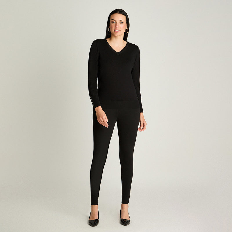 Sweater Mujer Escote en V Color Negro