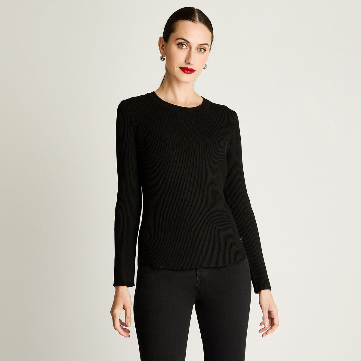 Sweater Mujer Manga Larga Escote Redondo Liso Negro