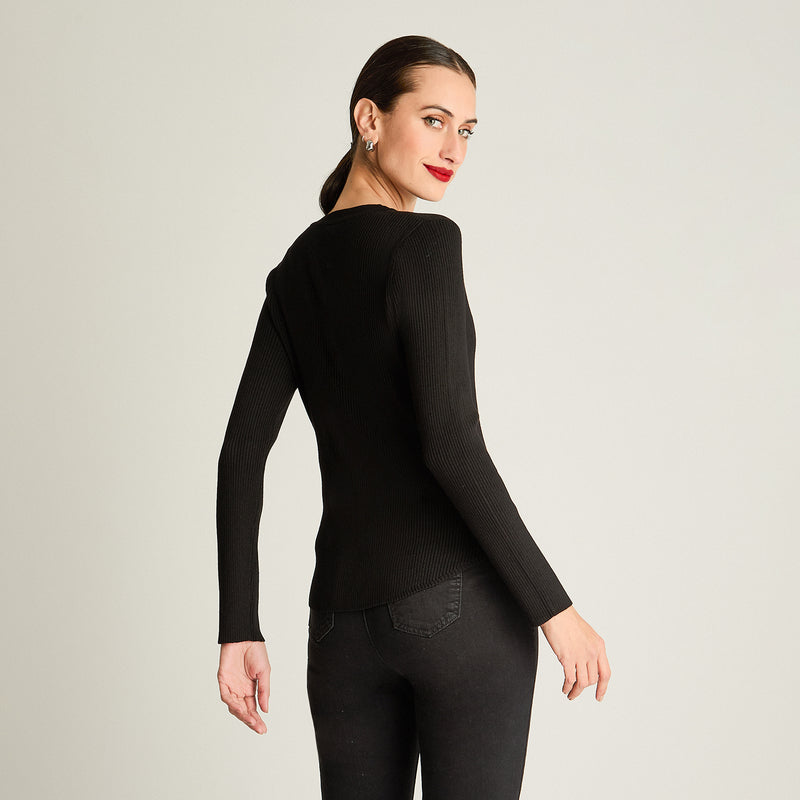Sweater Mujer Manga Larga Escote Redondo Liso Negro