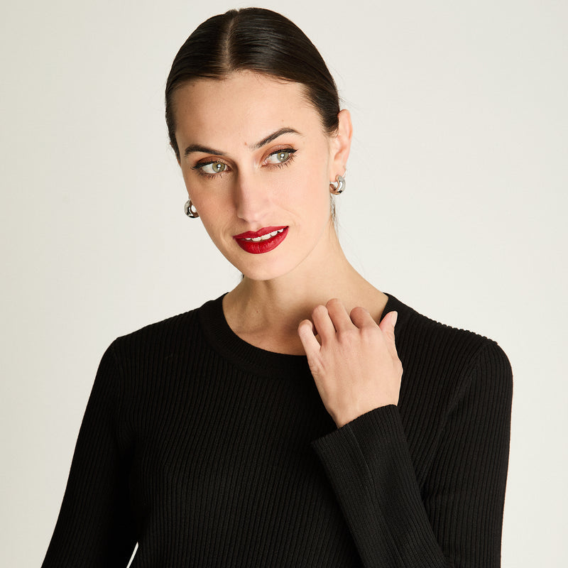 Sweater Mujer Manga Larga Escote Redondo Liso Negro