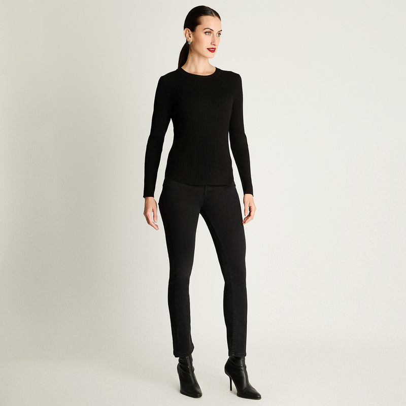 Sweater Mujer Manga Larga Escote Redondo Liso Negro