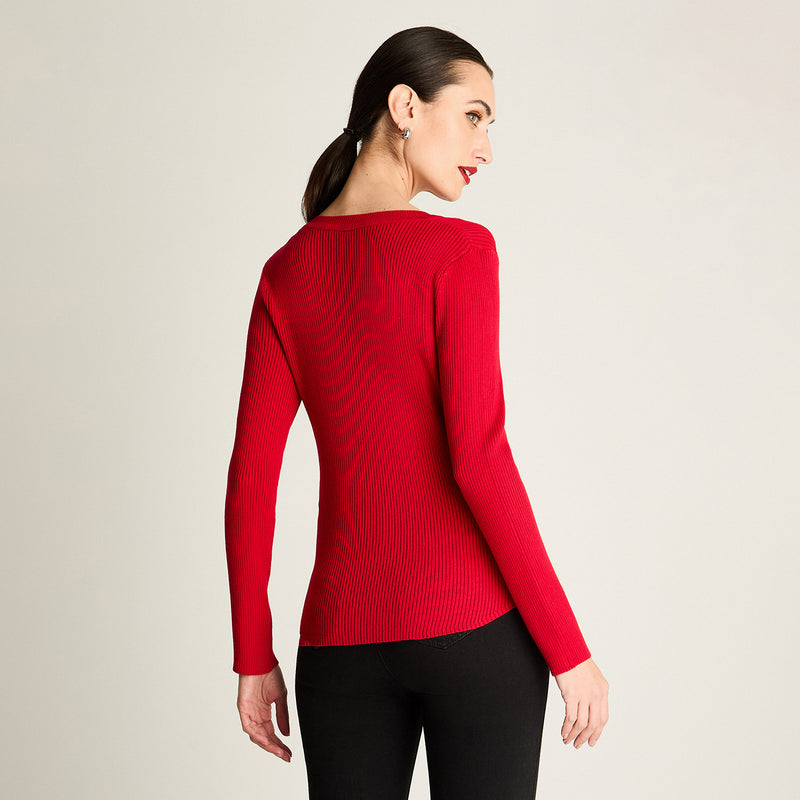 Sweater Mujer Manga Larga Escote Redondo Liso Rojo