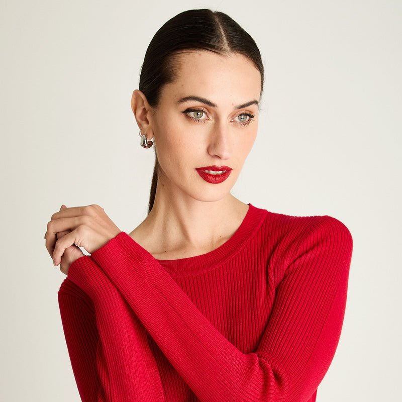 Sweater Mujer Manga Larga Escote Redondo Liso Rojo