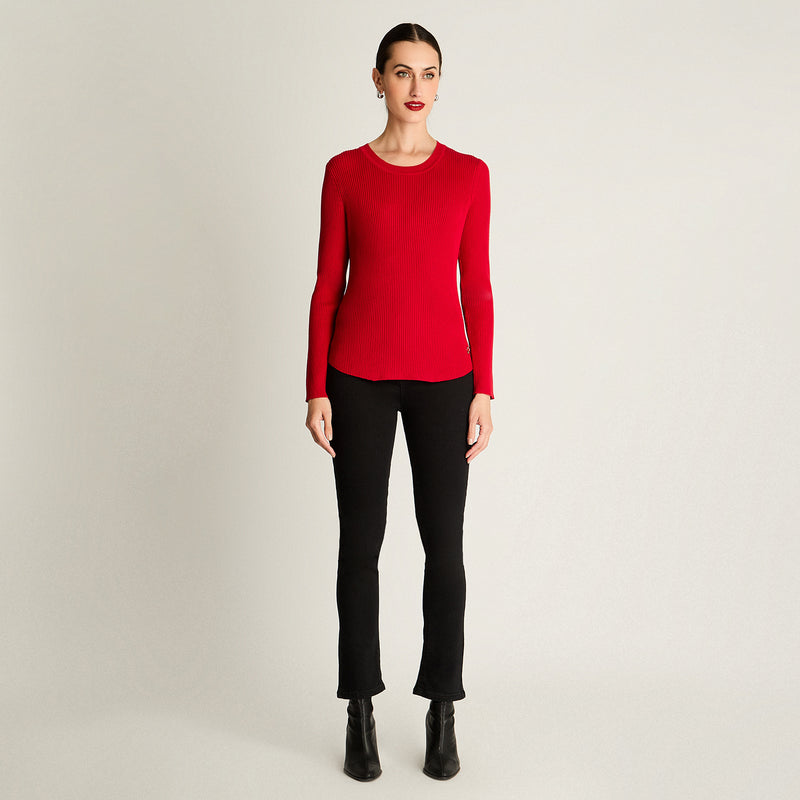 Sweater Mujer Manga Larga Escote Redondo Liso Rojo