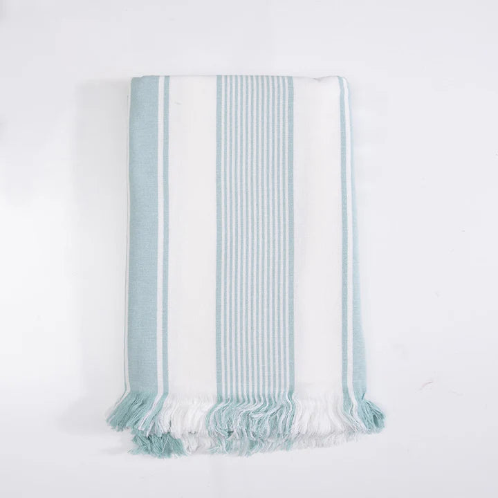 Toalla Playa Turca Algodón 80x160 cm Rayas Celeste - Blanco