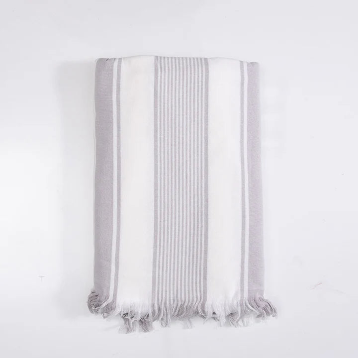 Toalla Playa Turca Algodón 80x160 cm Rayas Beige - Blanco