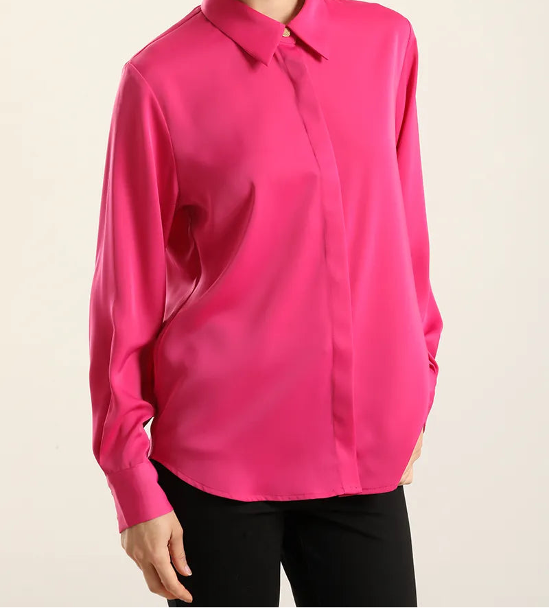 Blusa Mujer Basica Satin Opaco Fucsia