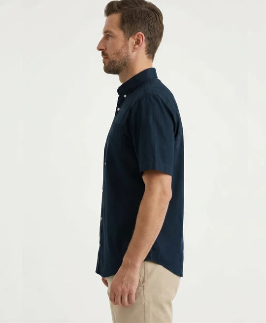 Camisa Hombre Manga Corta Azul Oscuro
