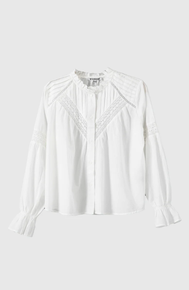 Blusa Mujer Pliegues Broderie White
