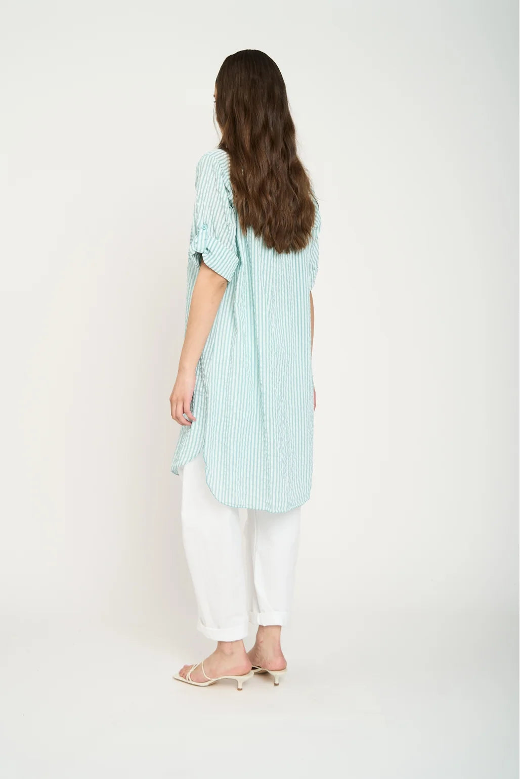 Bluson Camisero Largo Mujer A Rayas Agua