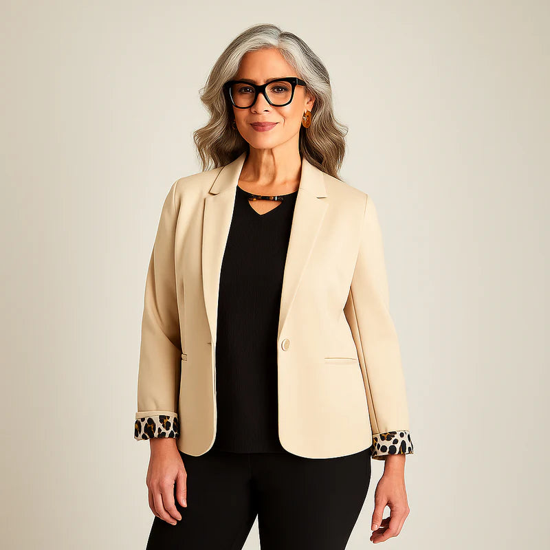 Blazer Mujer Beige con Puños Animal Print