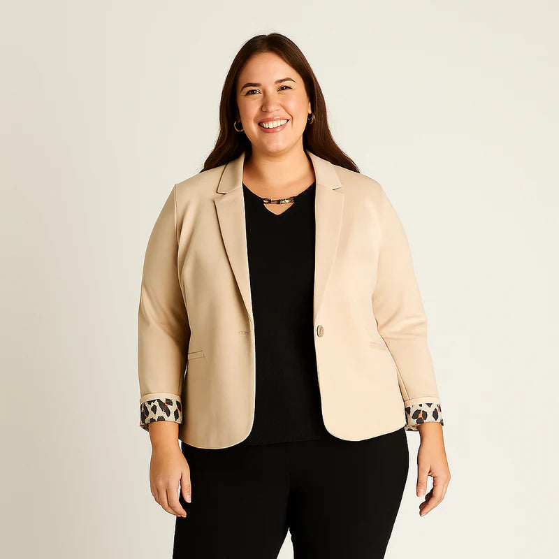 Blazer Mujer Beige con Puños Animal Print
