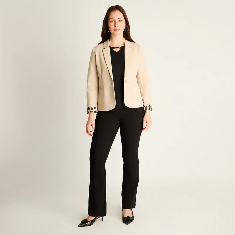 Blazer Mujer Beige con Puños Animal Print