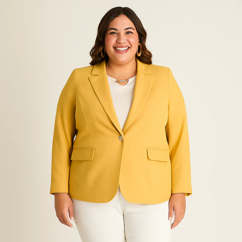 Blazer Mujer Mostaza con Solapa Clásica
