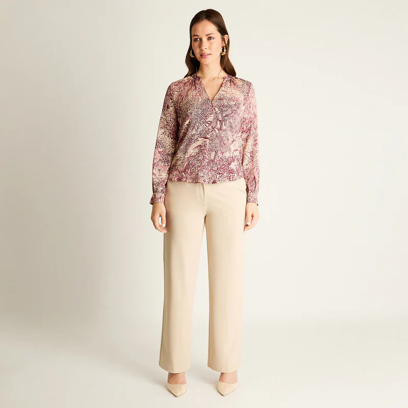 Blusa Mujer Arena Estampada Cuello Redondo