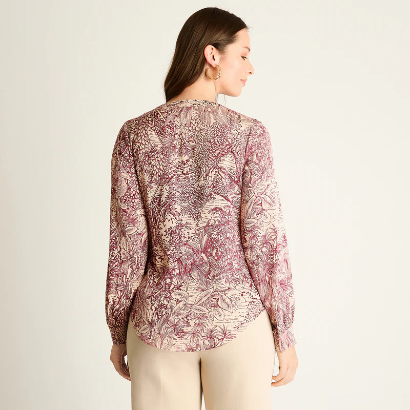 Blusa Mujer Arena Estampada Cuello Redondo