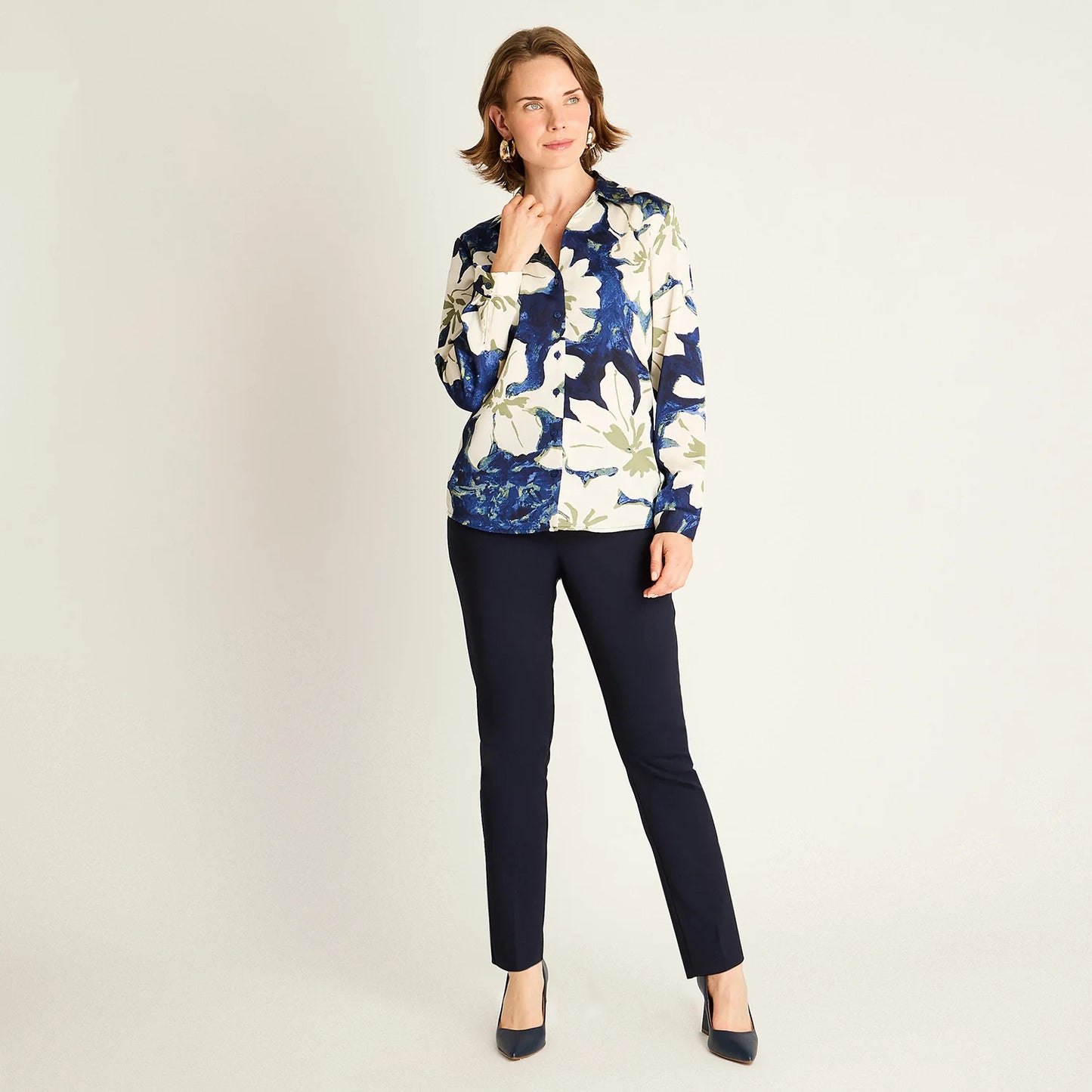 Blusa Mujer Azul Estampada con Caída Fluida