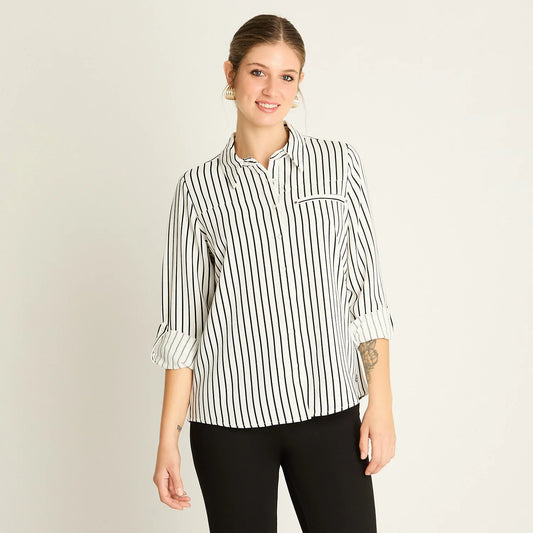 Blusa Mujer Blanca con Rayas Finas