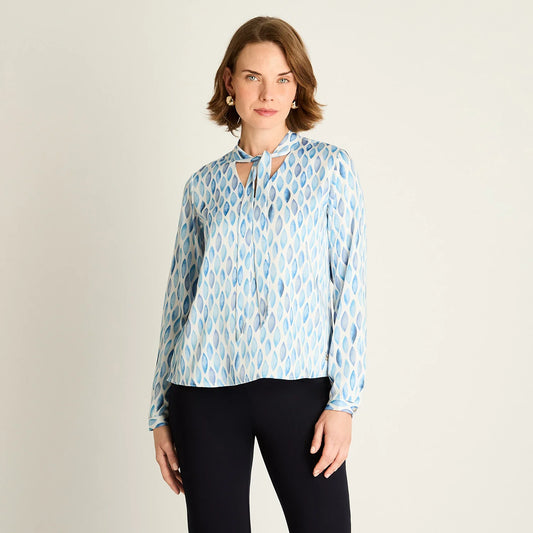 Blusa Mujer Celeste con Estampado Geométrico