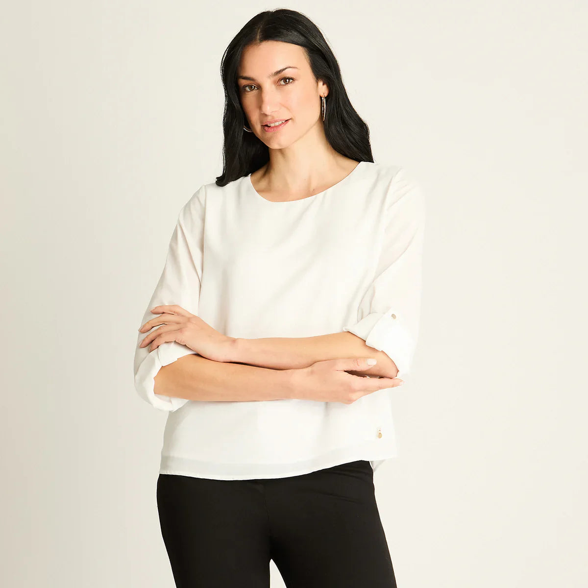 Blusa Mujer Crudo con Manga 3/4 Roll-Up