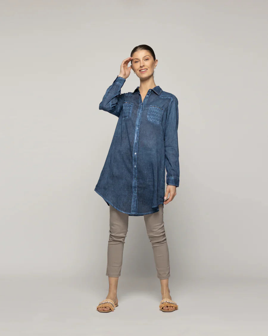Blusa Mujer Biddy Larga Tipo Jeans Azul