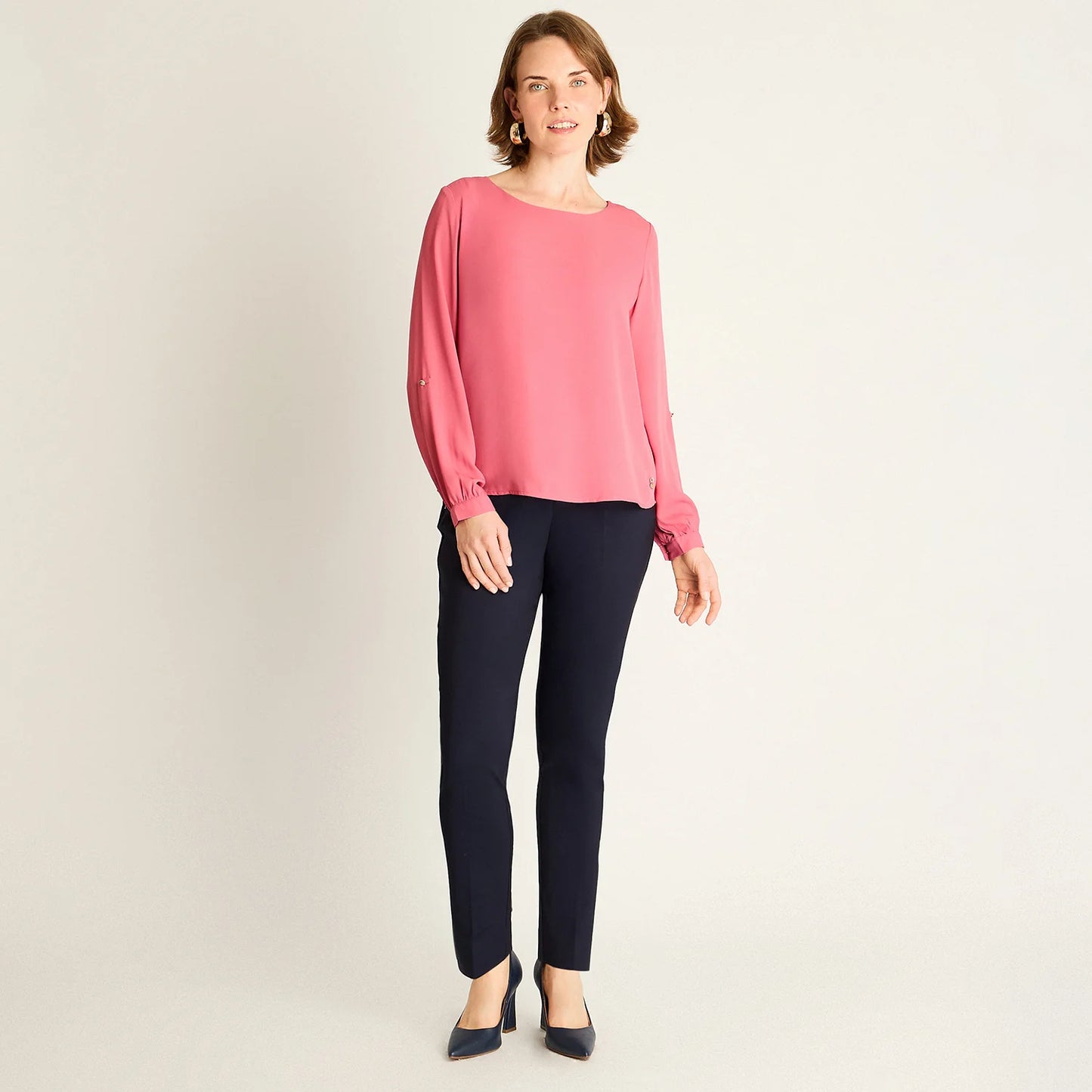 Blusa Mujer Rosado con Manga 3/4 Roll-Up