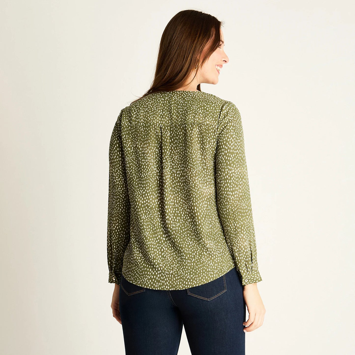 Blusa Mujer Verde Estampada con Escote en V