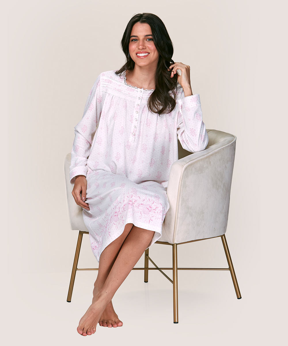 Camisa De Dormir Mujer Cotton Estampado Rosa