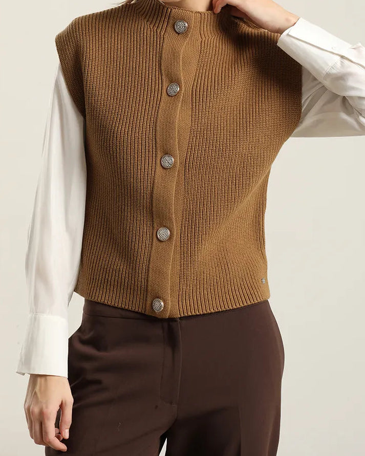 Cardigan Mujer Punto Camel