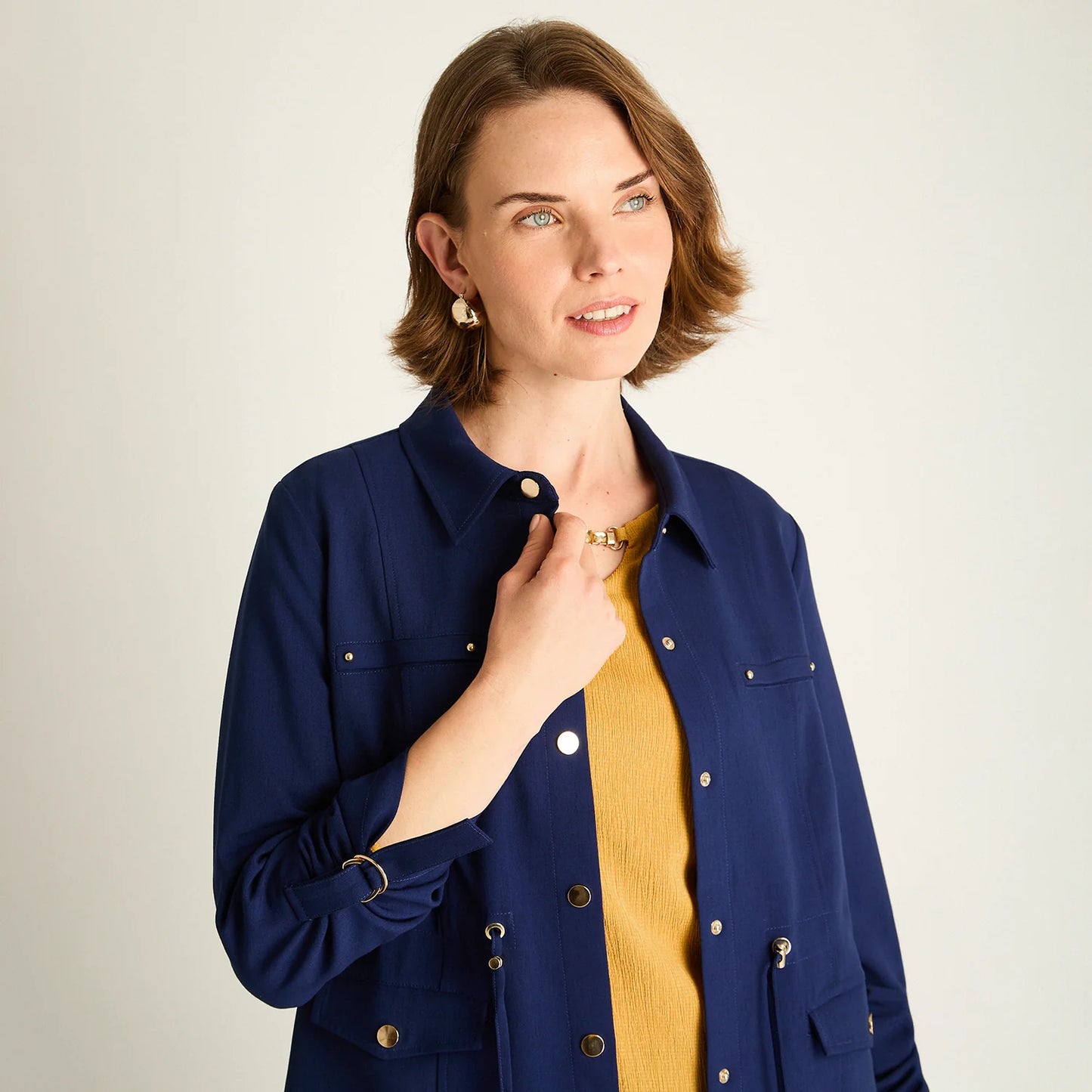 Chaqueta Mujer Azul con Ajuste en la Cintura