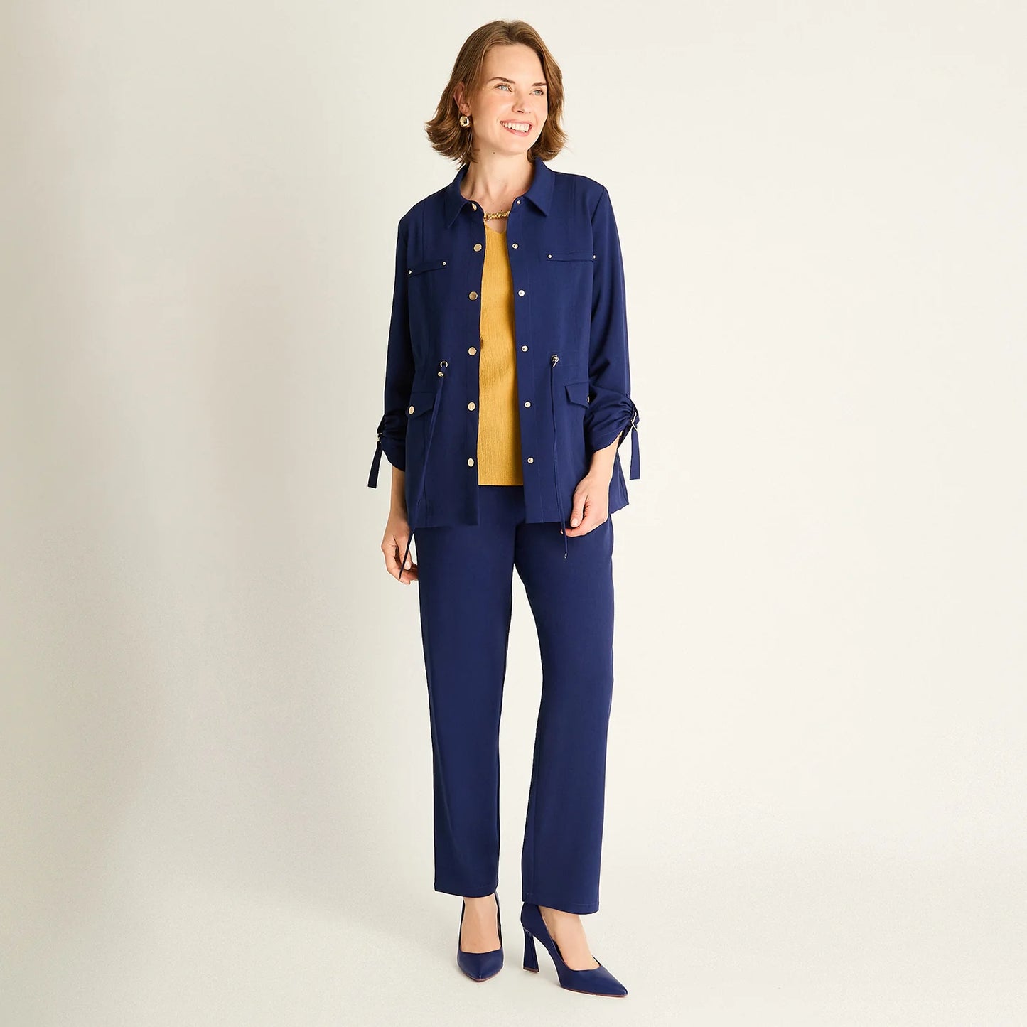 Chaqueta Mujer Azul con Ajuste en la Cintura