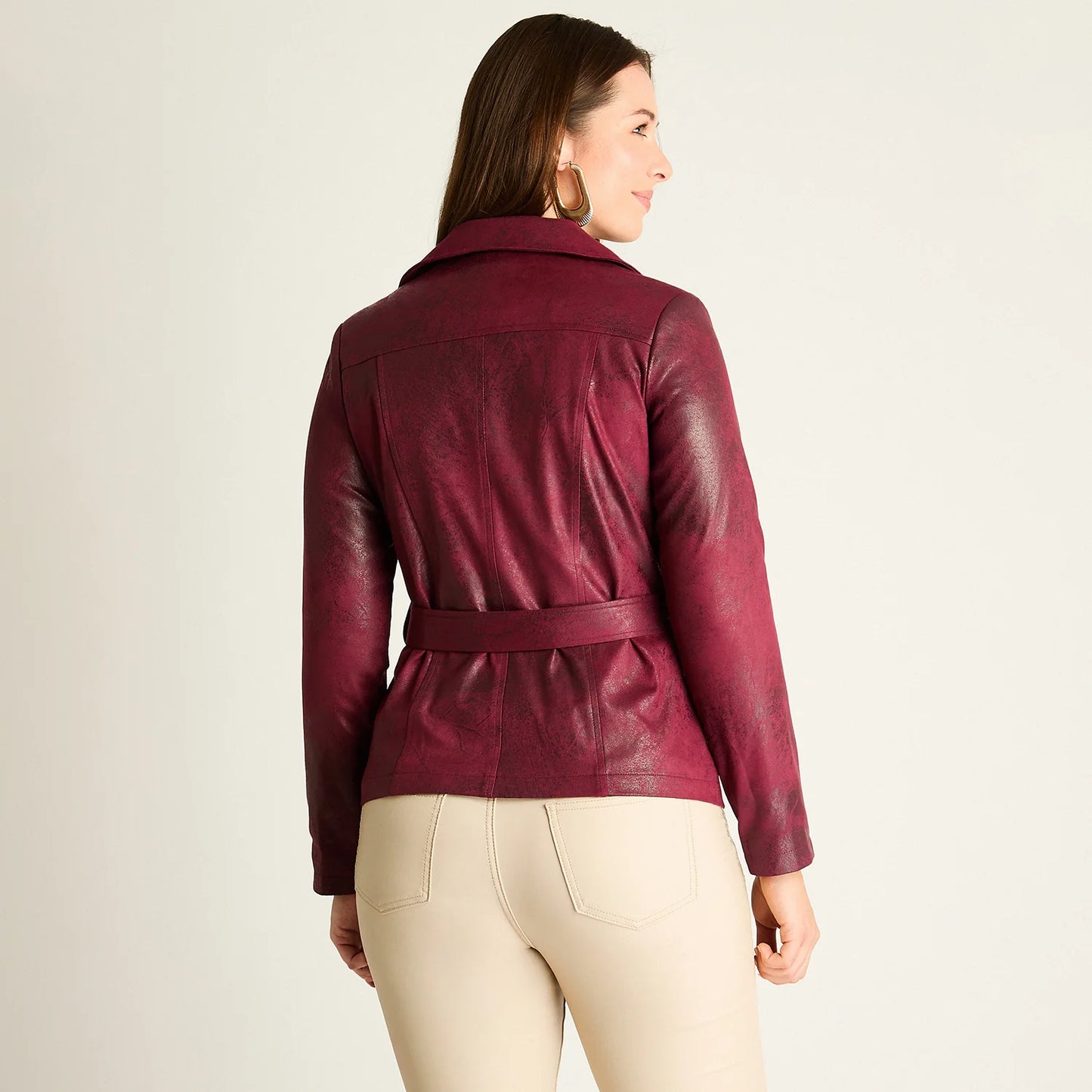 Chaqueta Mujer Burdeo con Cierres Decorativos
