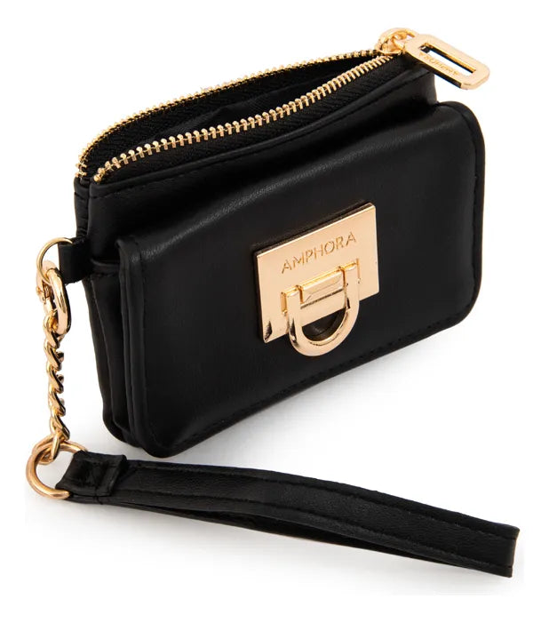 Monedero Mujer Con Bolsillo Frontal Pequeña Grecia Negro