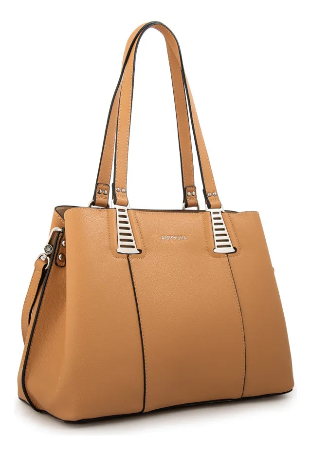 Cartera Mujer Dos Asas Tonina Mediana Beige Oscuro