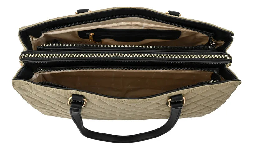 Cartera Mujer Dos Asas Porta Notebook Grande Bugi Taupe