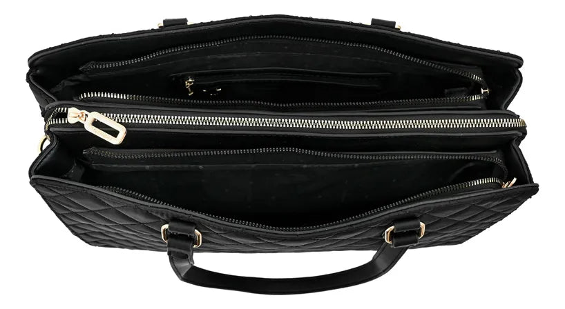 Cartera Mujer Dos Asas Porta Notebook Grande Bugi Negro