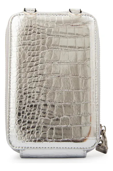 Cartera Mujer Bandolera Porta Celular Boga Pequeña Plateado