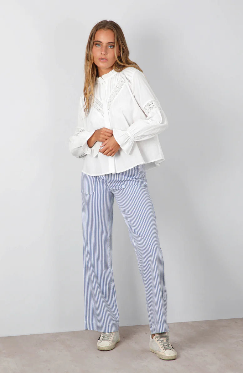 Blusa Mujer Pliegues Broderie White