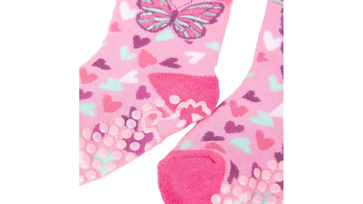 Calcetín Bebé Niña Antideslizante Mariposa Fucsia