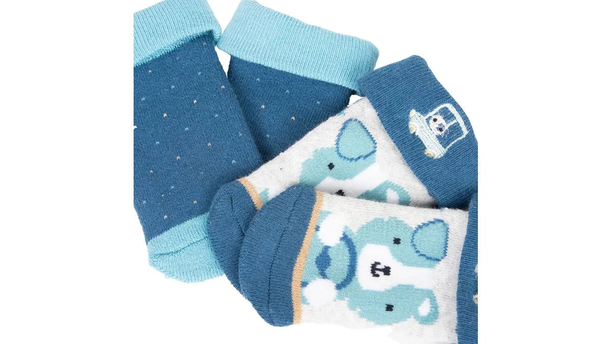 Pack 2 Calcetines Recién Nacido Niño Toalla Perrito Surtido Azul
