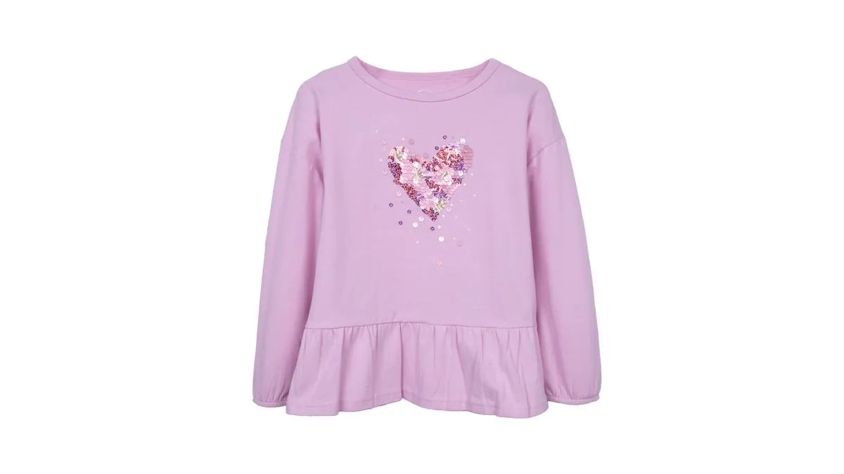Polera Niña Manga Larga con Vuelo y Lentejuelas Rosada