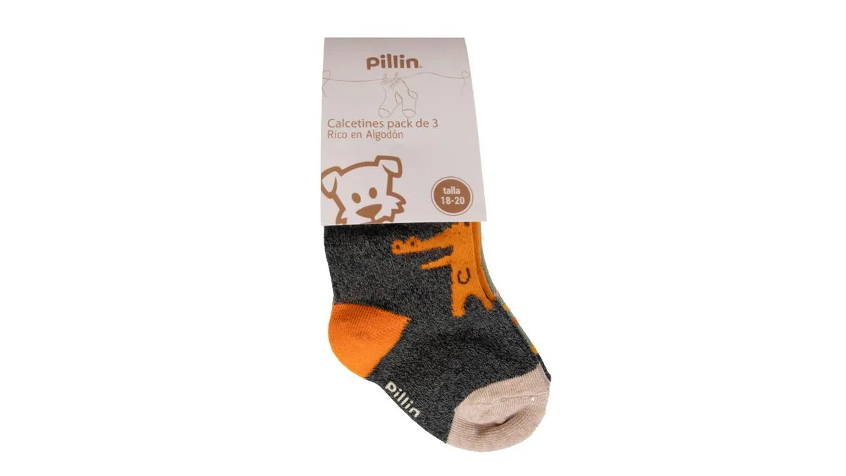 calcetines-niño-bebe-dinosaurio-naranjo-